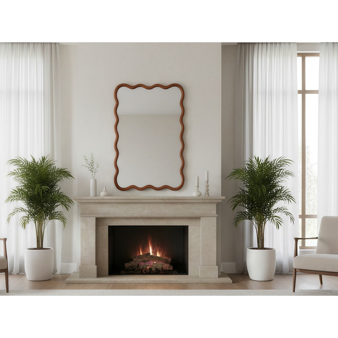 Wavy Rectangle Solid Wood Frame Decorative Mirror - Yellowish Brown 20x30