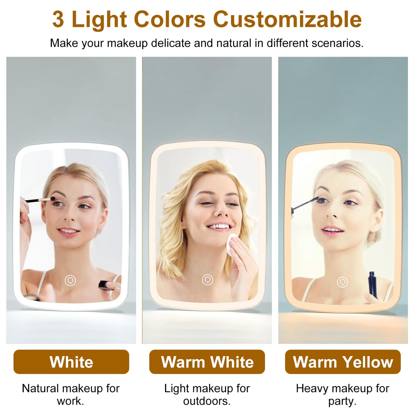 Portable LED Makeup Mirror with 3 Light Colors - Rechargeable Vanity Mirror