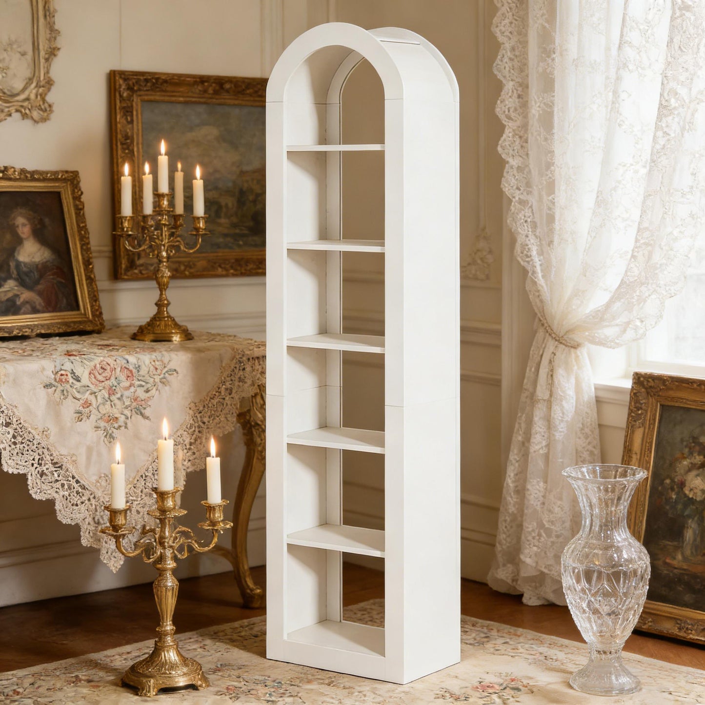 Arched Open Display Shelf - 6-Tier Bookcase in White