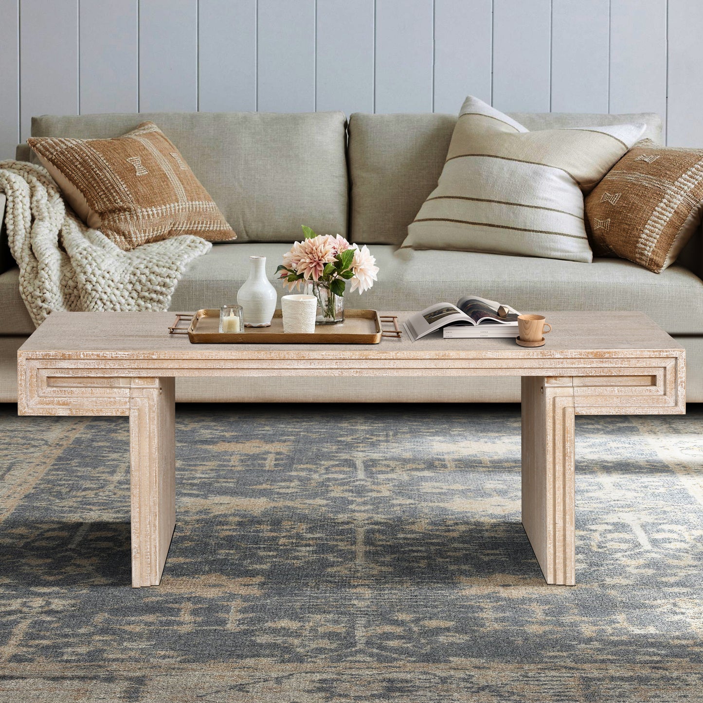 American Vintage Industrial Coffee Table - Double-Tier Antique Natural