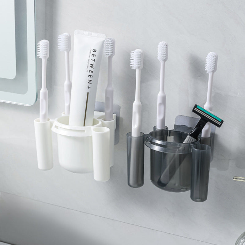Wall-Mounted Bathroom Toothbrush Holder Punch-Free Plastic Storage Rack