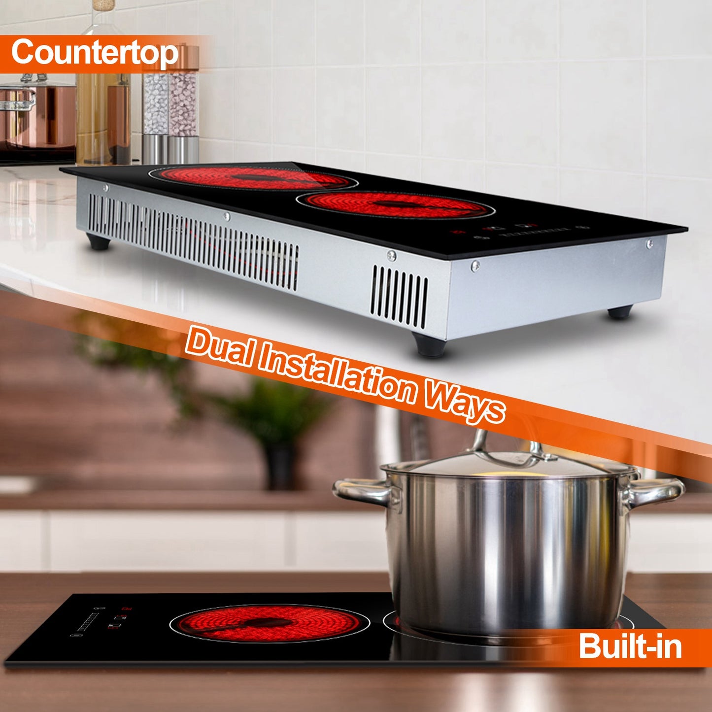 Dual Induction Electric Cooktop 1900W with Timer & Safety Features - Black