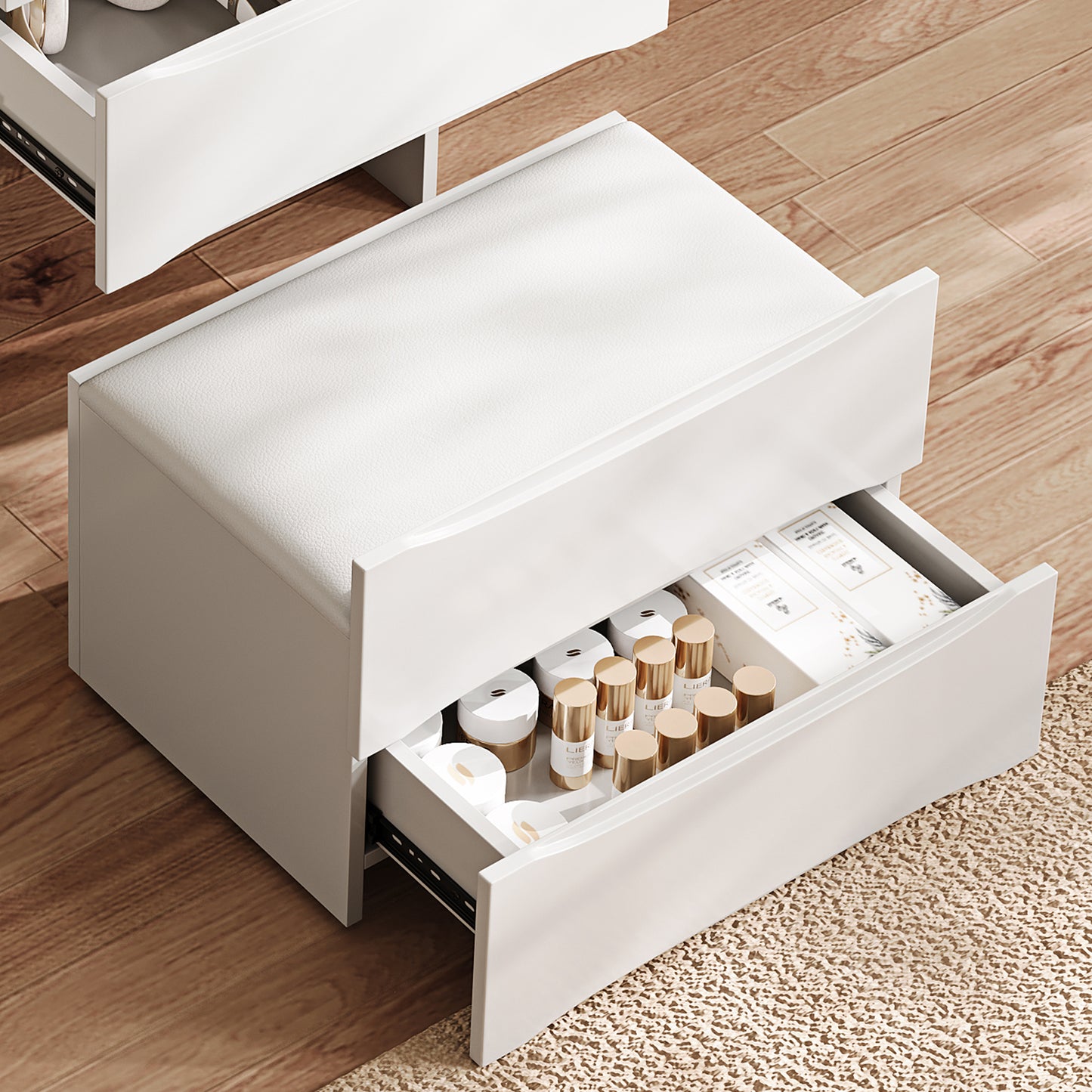 3-in-1 Vanity Table With LED Mirror & Storage Stool, Flip Top Makeup