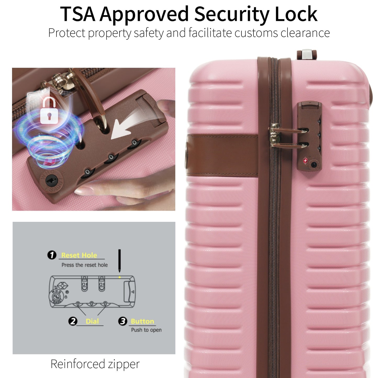 3-Piece Luggage Set - Lightweight Hardshell Suitcases with Wheels - Pink