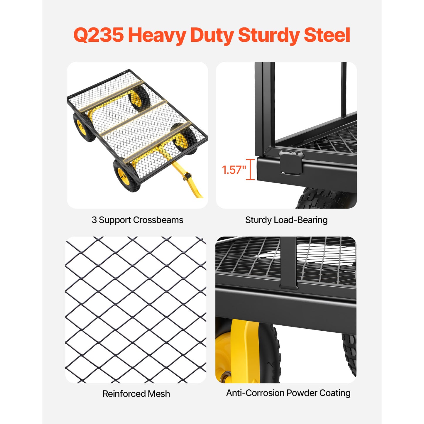 Heavy Duty Garden Cart 1400 Lbs Capacity with All-Terrain Tires & Detachable Mesh Sides