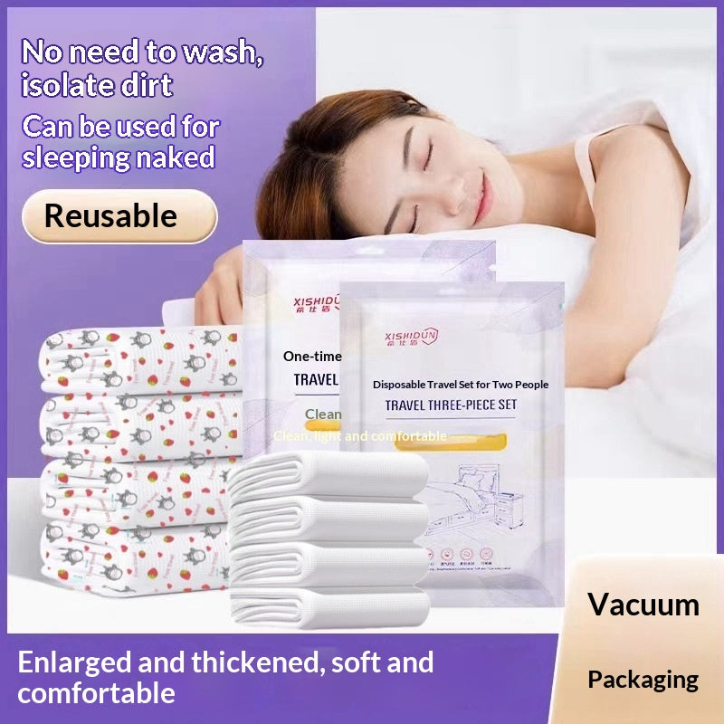 Disposable Bed Sheet Duvet Cover and Pillowcase Bedding Set - White or Printed