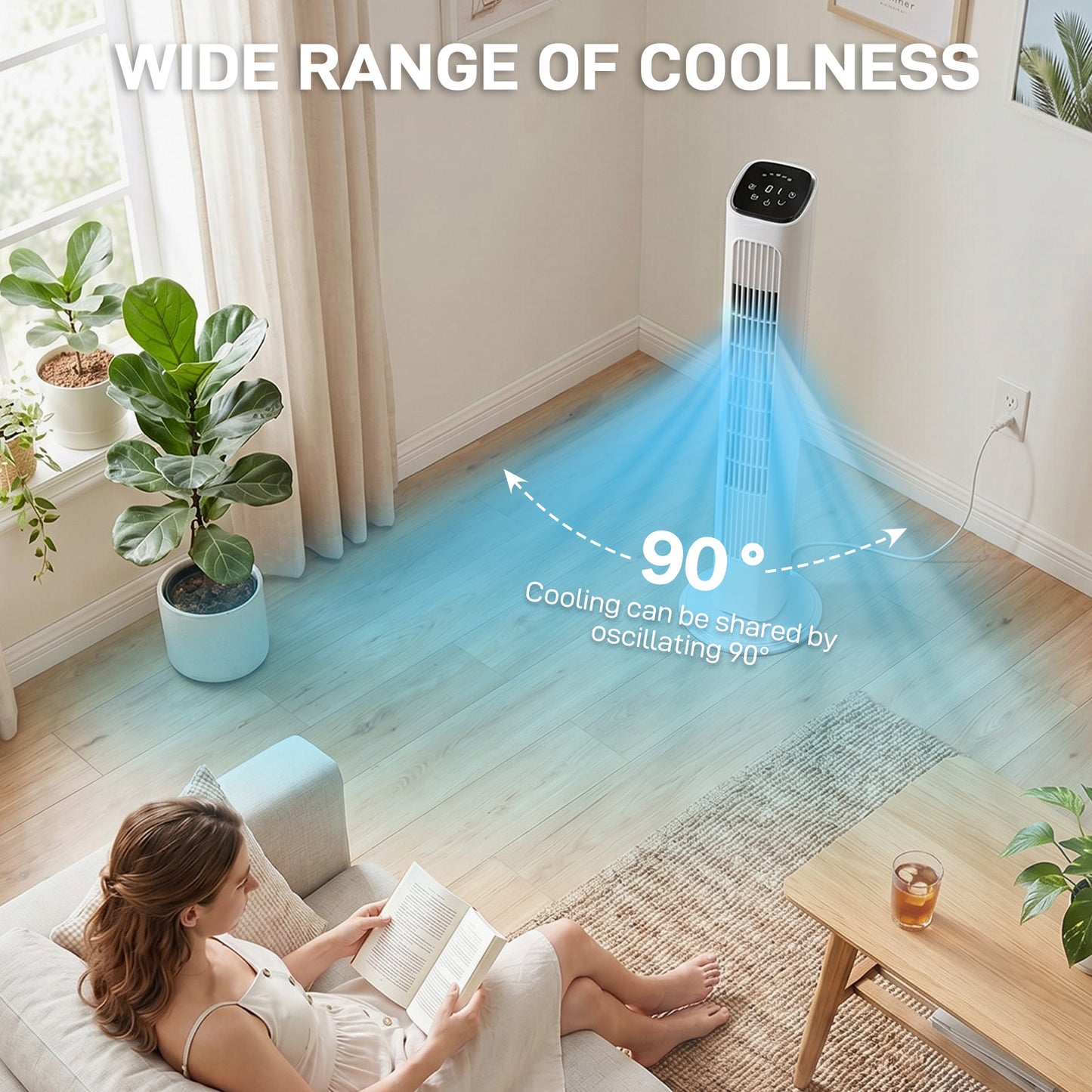 36 Inch Tower Fan with Remote Control - Quiet Oscillating Stand Fan for Home & Office