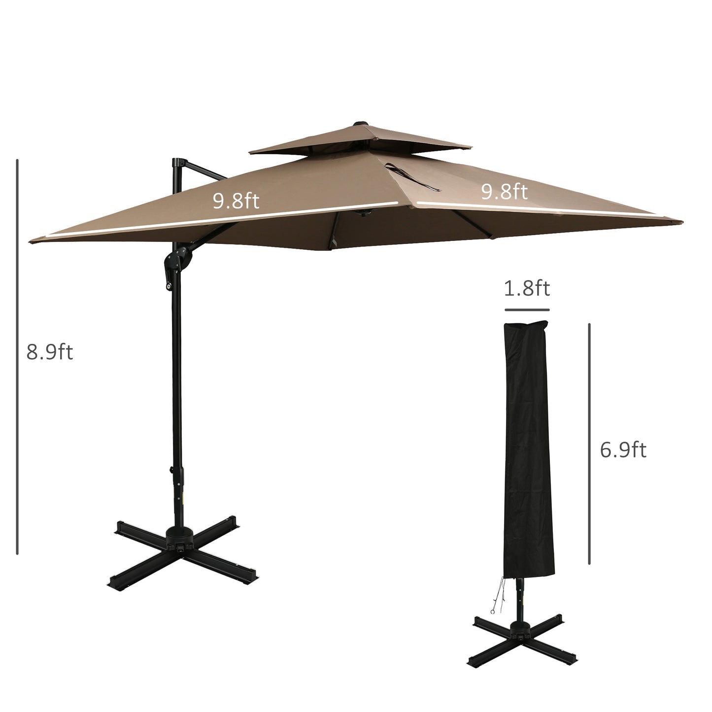 10ft Offset Patio Umbrella with 360-Degree Rotation - Coffee