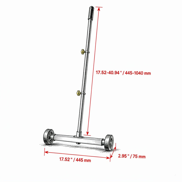 17-Inch Magnetic Sweeper with Wheels - 10 Lb Load Capacity, Adjustable Handle for Nails & Metal Debris Cleanup