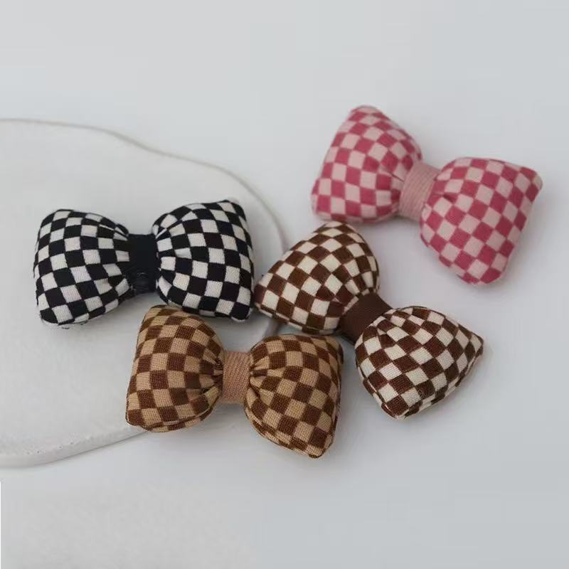 Plaid Bow Hair Clips - Coffee Color