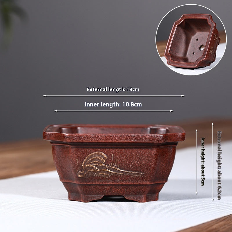 Purple Clay Flowerpot with Chinese Style Design Small Round & Square Options