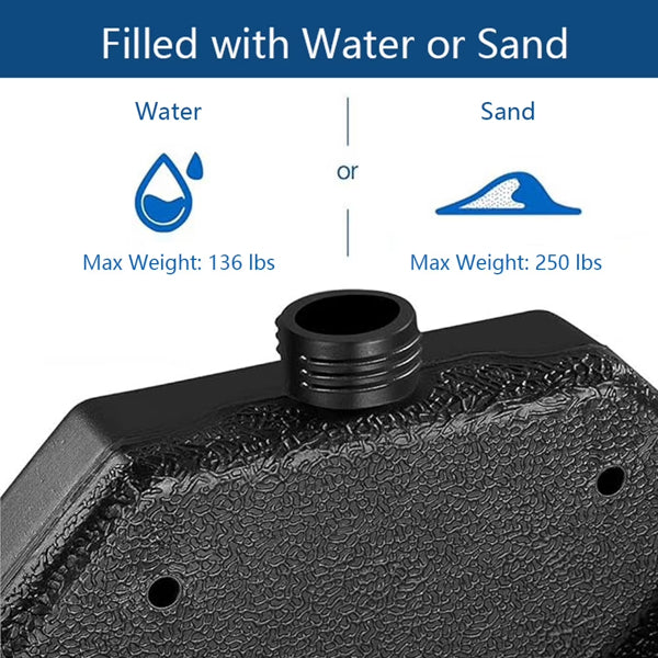 Outdoor Cantilever Umbrella Base 130 Lbs Water & Sand Fillable Square Stand Set