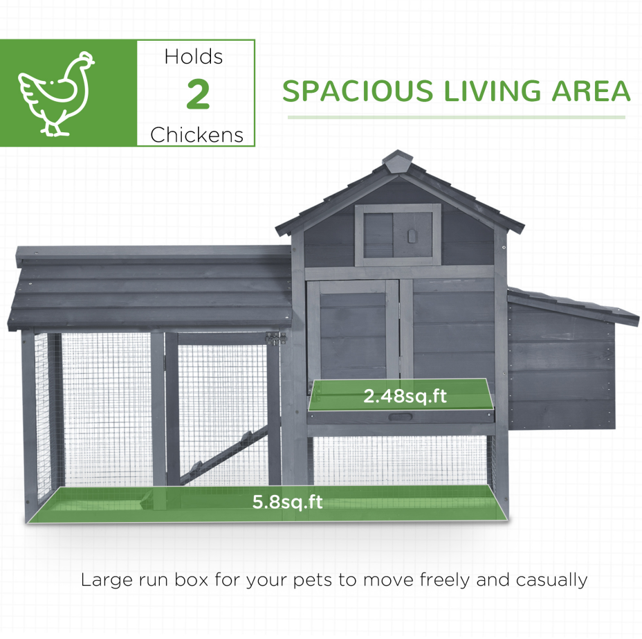Outdoor Wooden Chicken Coop Kit Gray Enclosed House with Ventilation - 59 Inch