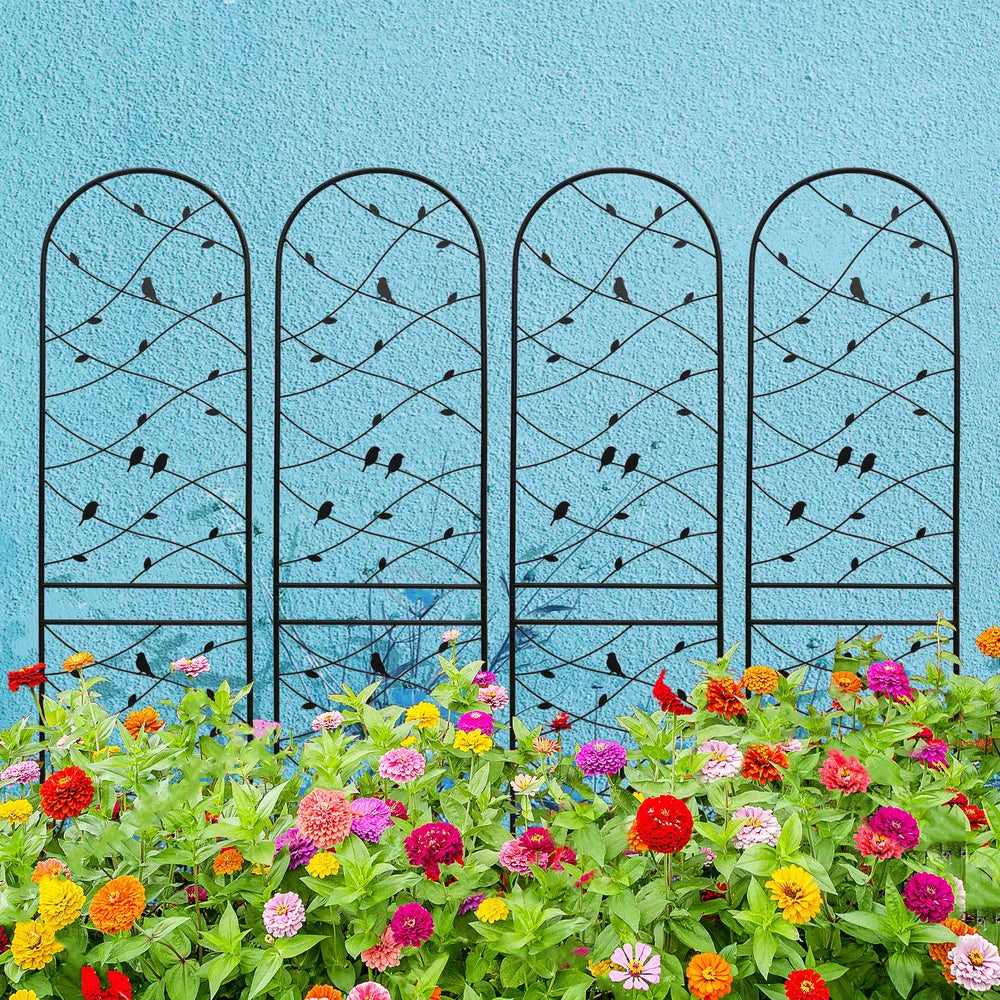 Metal Garden Trellis - 86.7" x 19.7" Rustproof Black Support for Climbing Plants