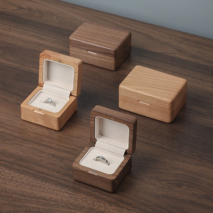 Wooden Ring Box - Solid Walnut or Cherrywood Jewelry Storage Case - Portable Exquisite Design
