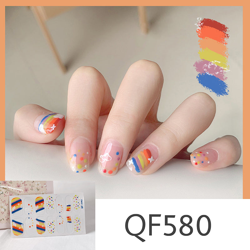 Waterproof Nail Art Stickers - 14pcs Durable Eco-Friendly Decals for Nails