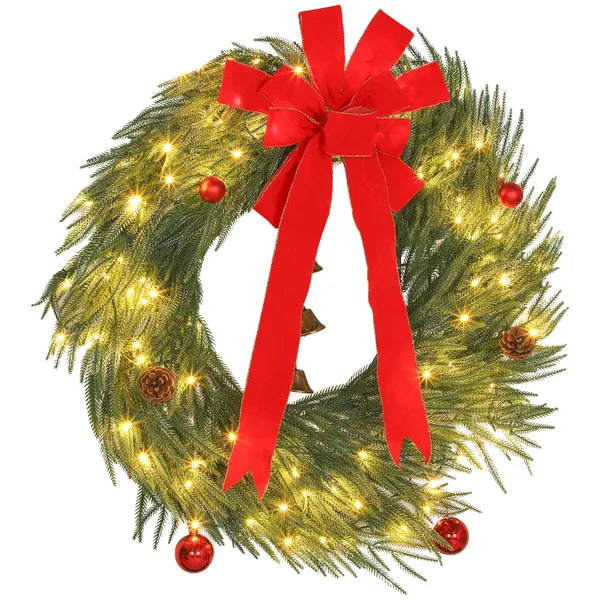 36" Norfolk Pine Christmas Wreath with LED Lights & Ornaments