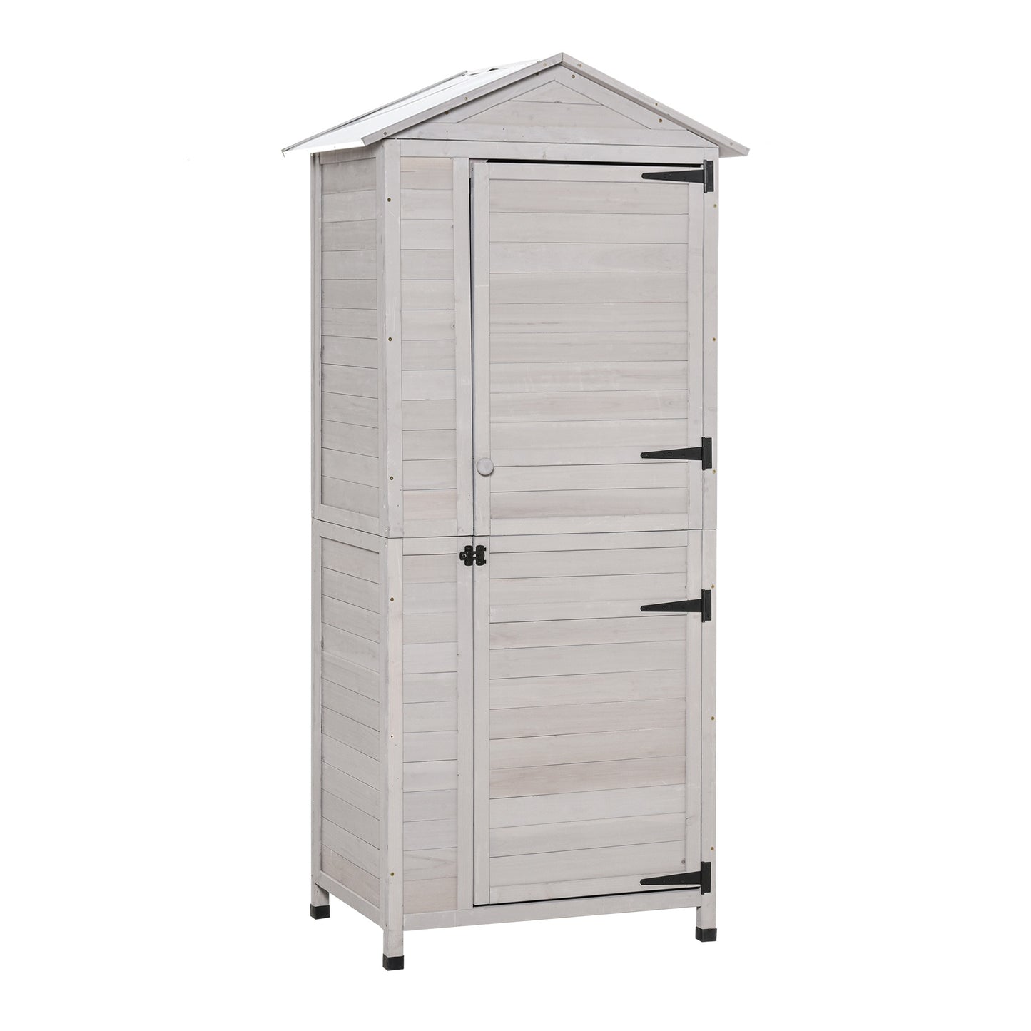 Wooden Garden Storage Cabinet 4-Tier Lockable Shed with Foot Pad Handle