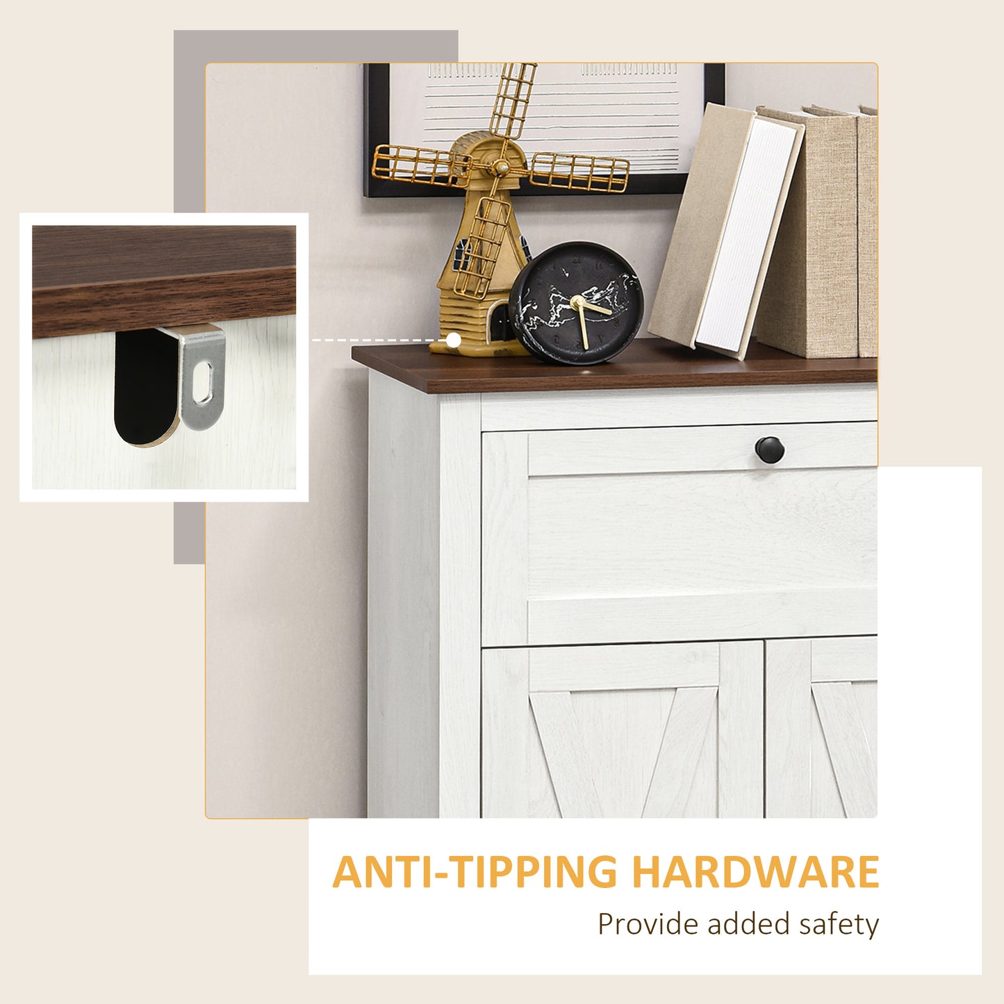 Farmhouse Sideboard Storage Cabinet with Doors & Drawer - White