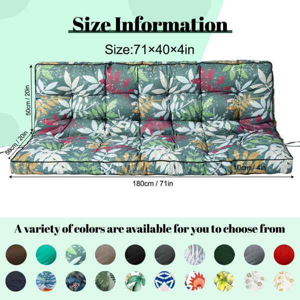 Outdoor Swing Cushion 70 Inch Waterproof 4-Inch Thick Replacement with Backrest & Ties for Garden Porch