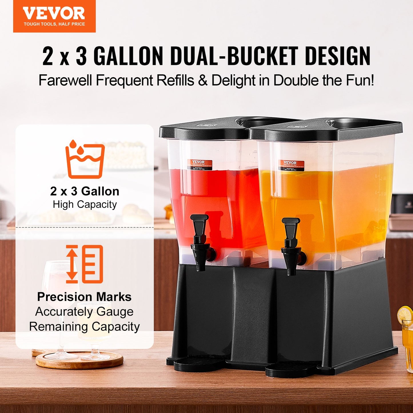 3 Gallon Beverage Dispenser Set - Dual Drink Dispensers with Stand