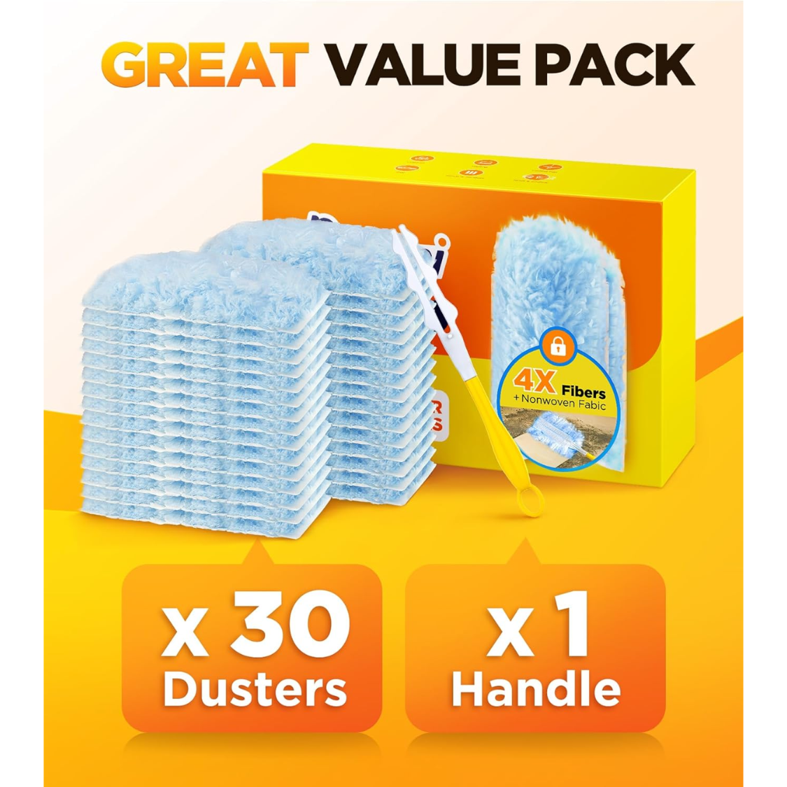 30 Count Microfiber Duster Refills for Swiffer - One-Sided, Unscented Home Cleaning