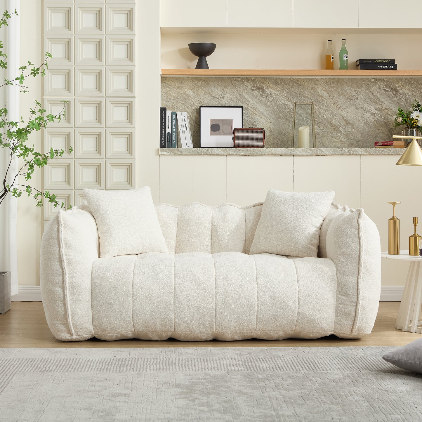 Comfortable Beanbag Chair for Two - Beige Chenille Sofa
