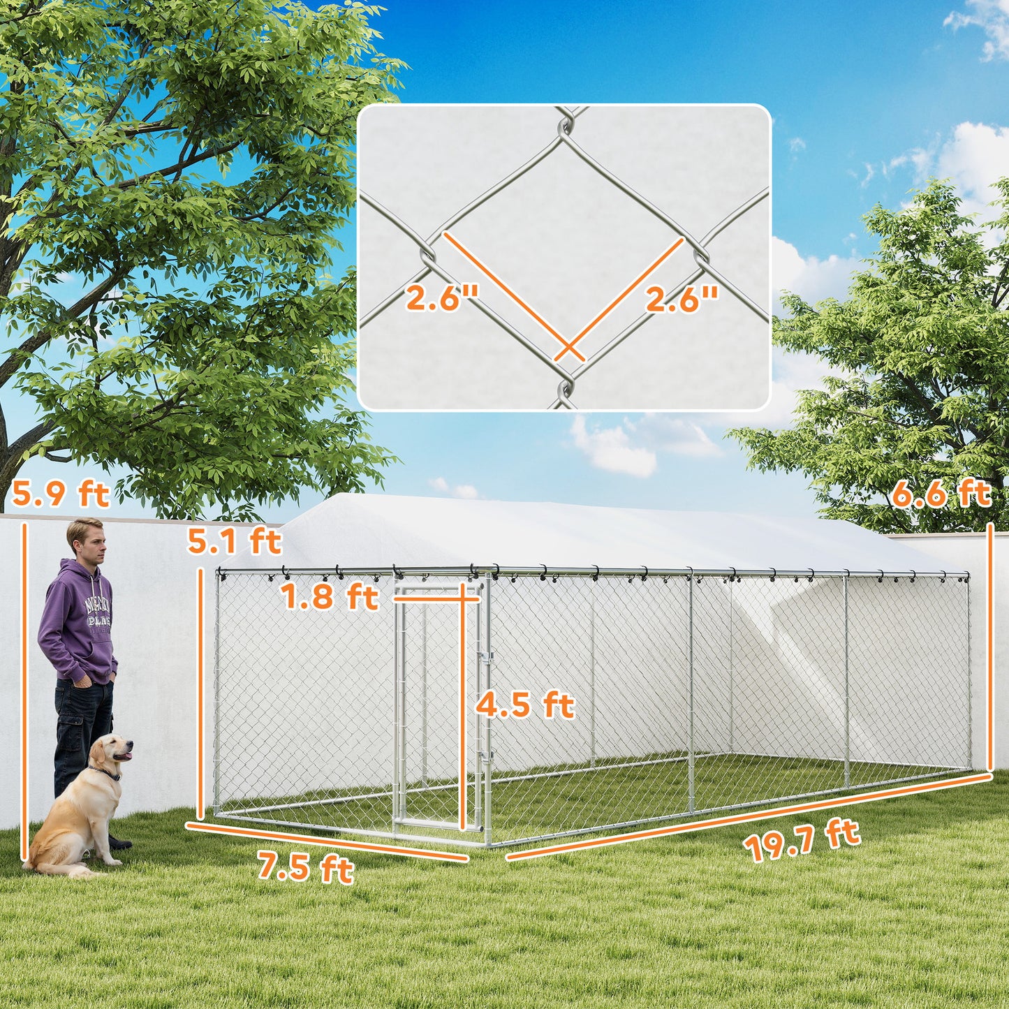 Outdoor Dog Kennel with Waterproof Roof for Small to Large Dogs - Silver