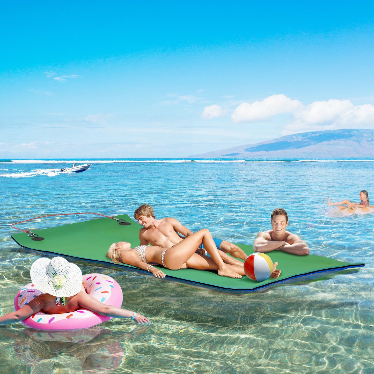 Floating Water Pad for 2 Adults - 9ft x 6ft Green Lake & Pool Mat