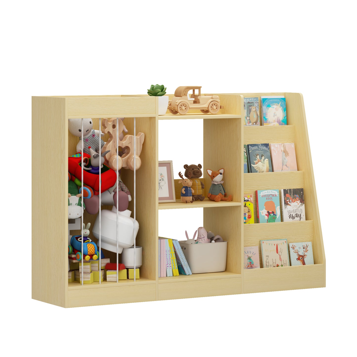 3-in-1 Kids Bookshelf and Toy Storage - Natural