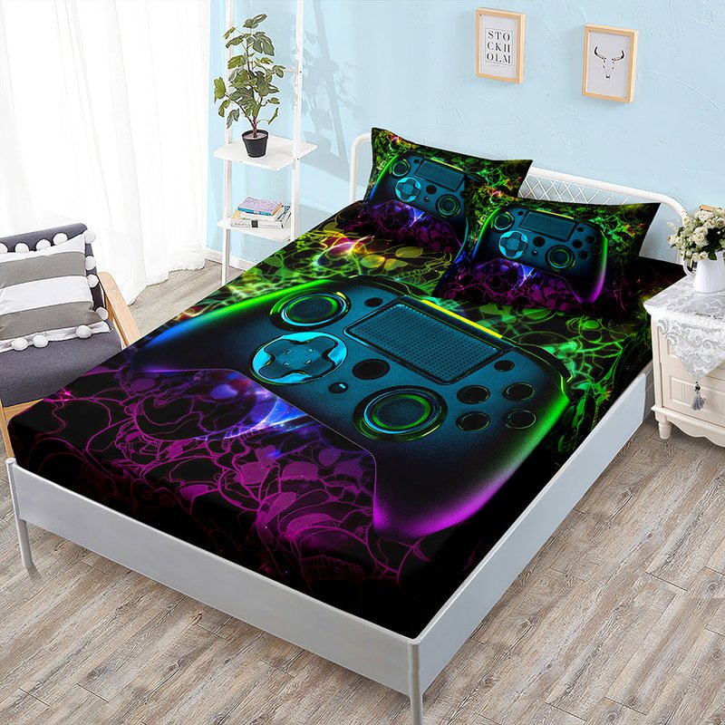 Three-Piece Bedding Set with Fitted Sheet and Pillowcases - Multiple Sizes & Styles