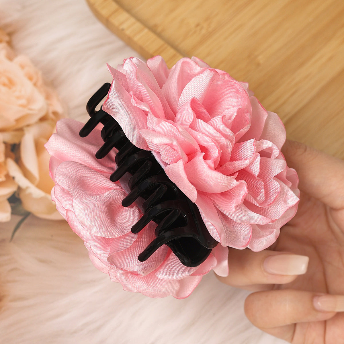 Minimalist Satin Camellia Hair Clip for Women - Large French-Style Gripper