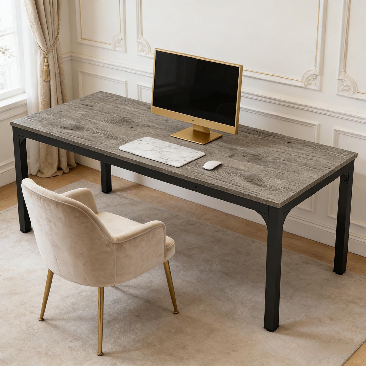 Spacious Rectangle Computer Desk - Black Gray Executive Table