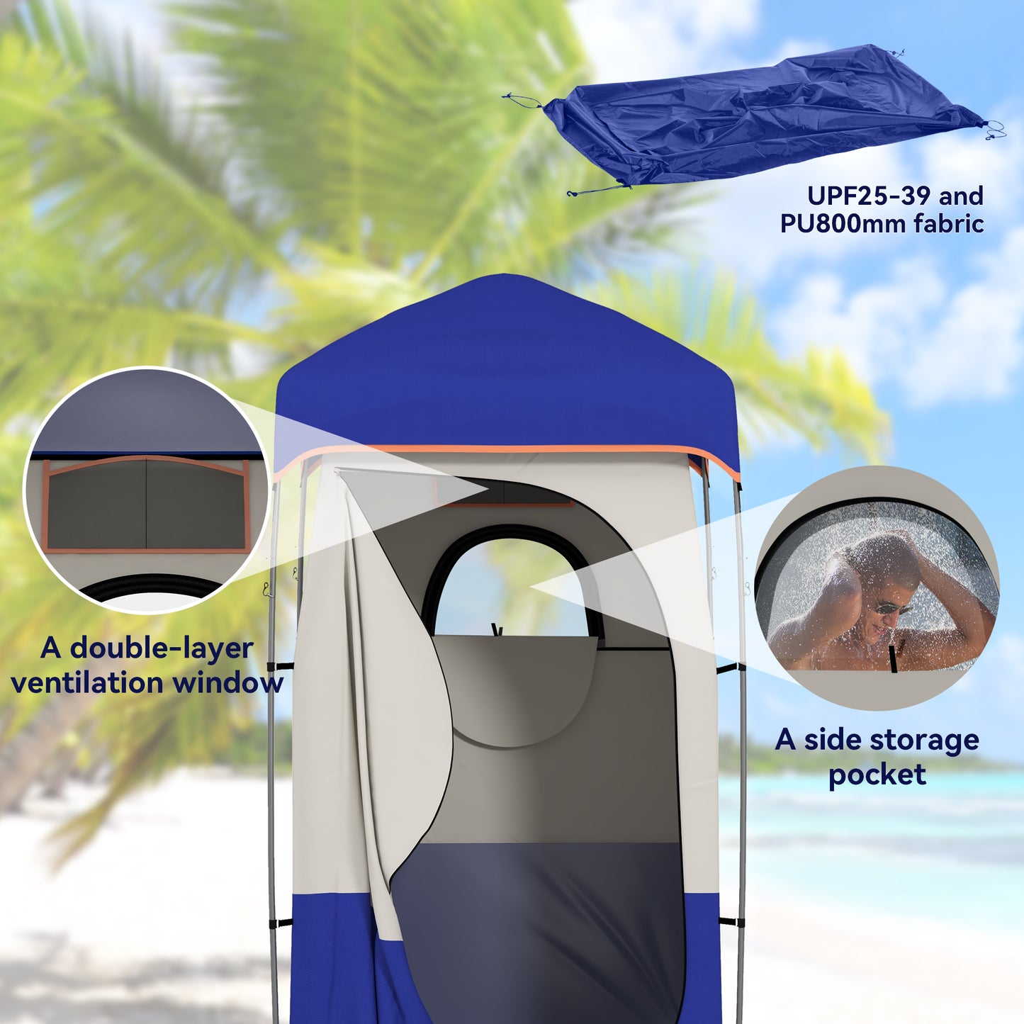 Portable Camping Shower Tent with Solar Shower Bag - Blue