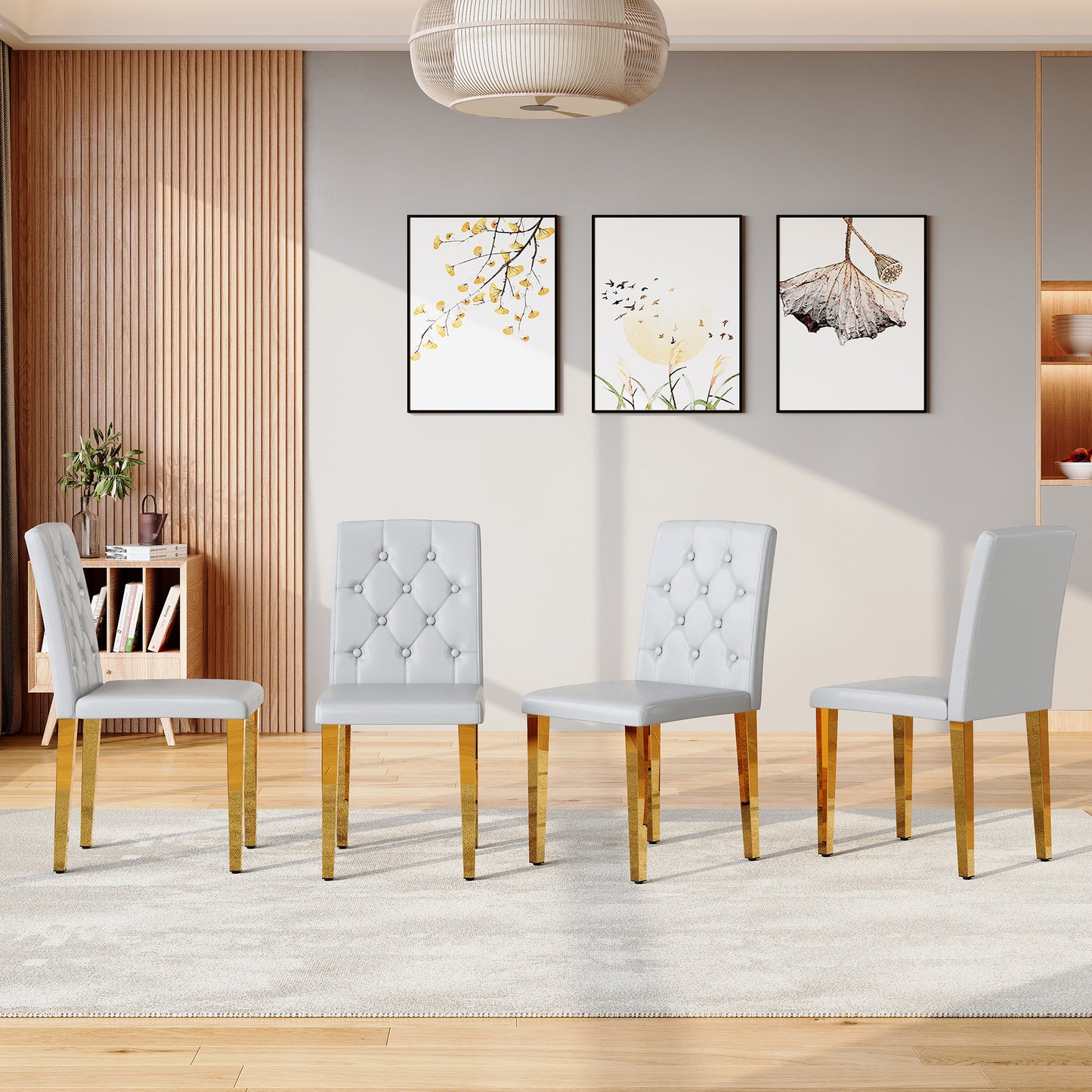 4-piece Set Of Light Grey PU Dining Chairs,Ergonomically Designed