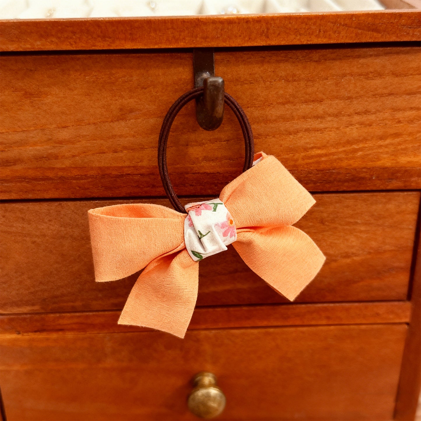 Orange Bow Hair Tie - Elegant Ribbon Hair Accessory