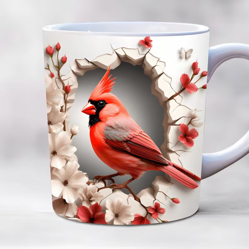 Ceramic Coffee Mug with Bird Design - 301-400ml, Modern Home Drinkware