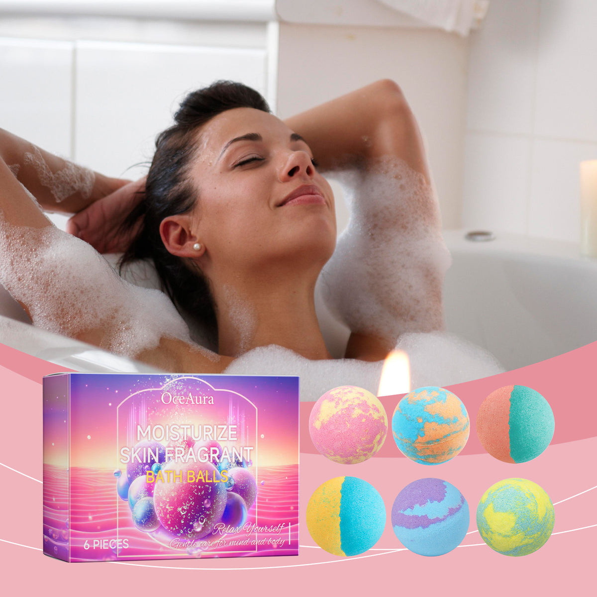 6pcs Bubble Bath Balls for Relaxing Body Care - Moisturizing Foam