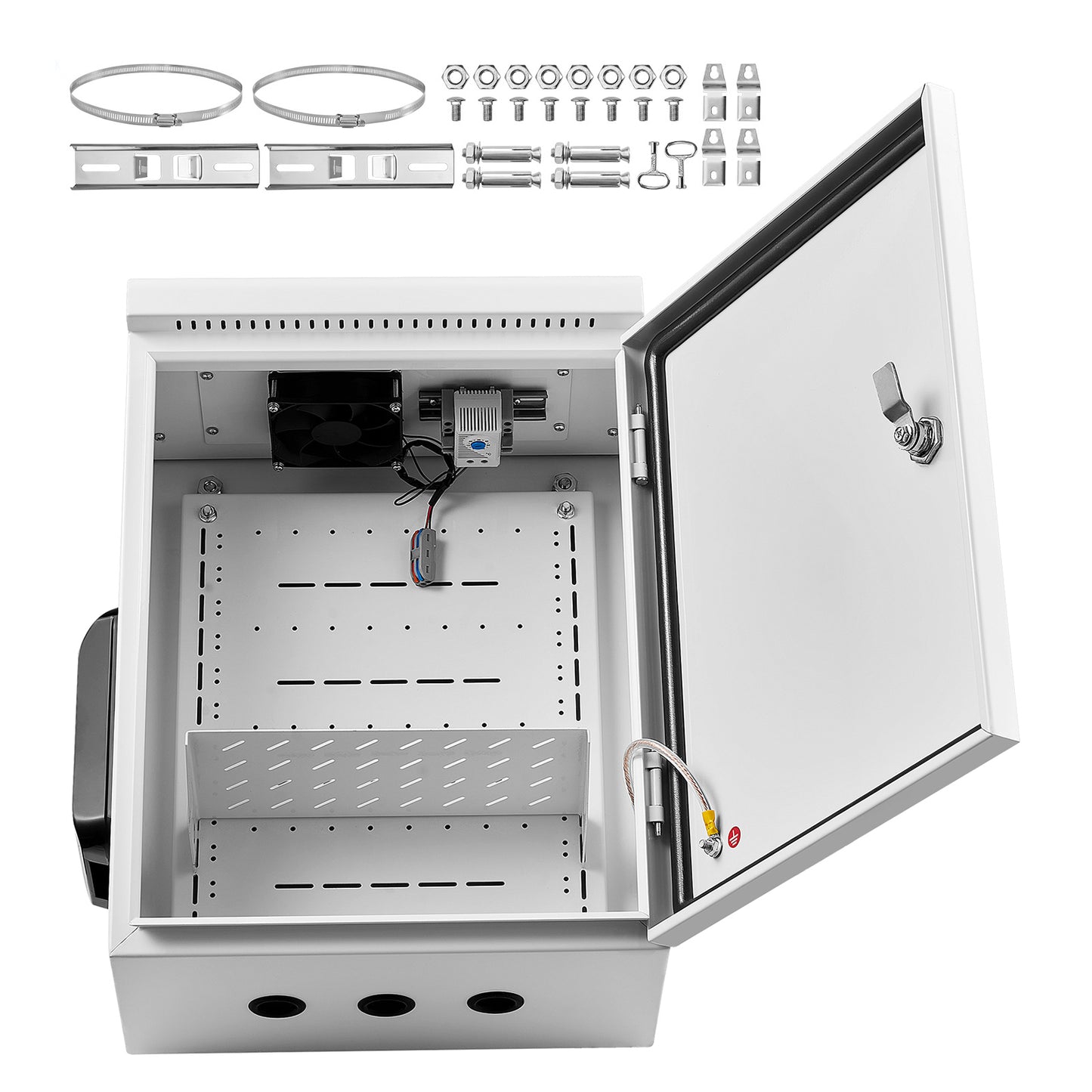 Outdoor Electrical Junction Box with Thermostat Fan Rain Hood Waterproof Enclosure 20x16x8