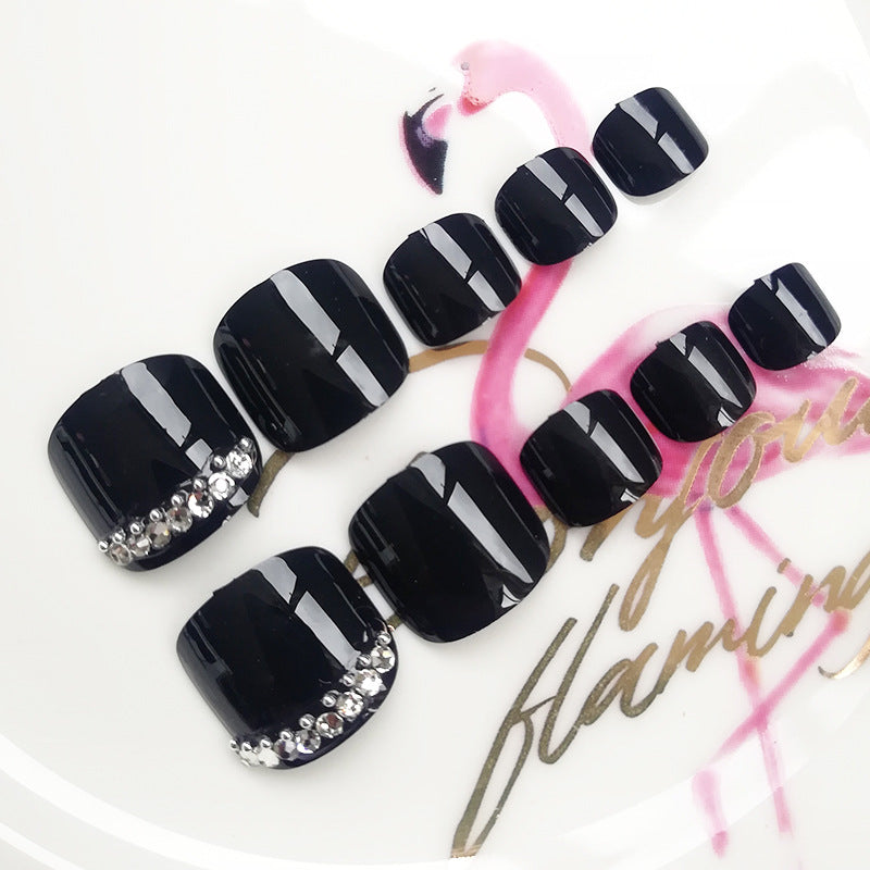 Black Rhinestone Toe Nail Patch - Manicure Nail Wraps for Pedicure, 24 Pieces