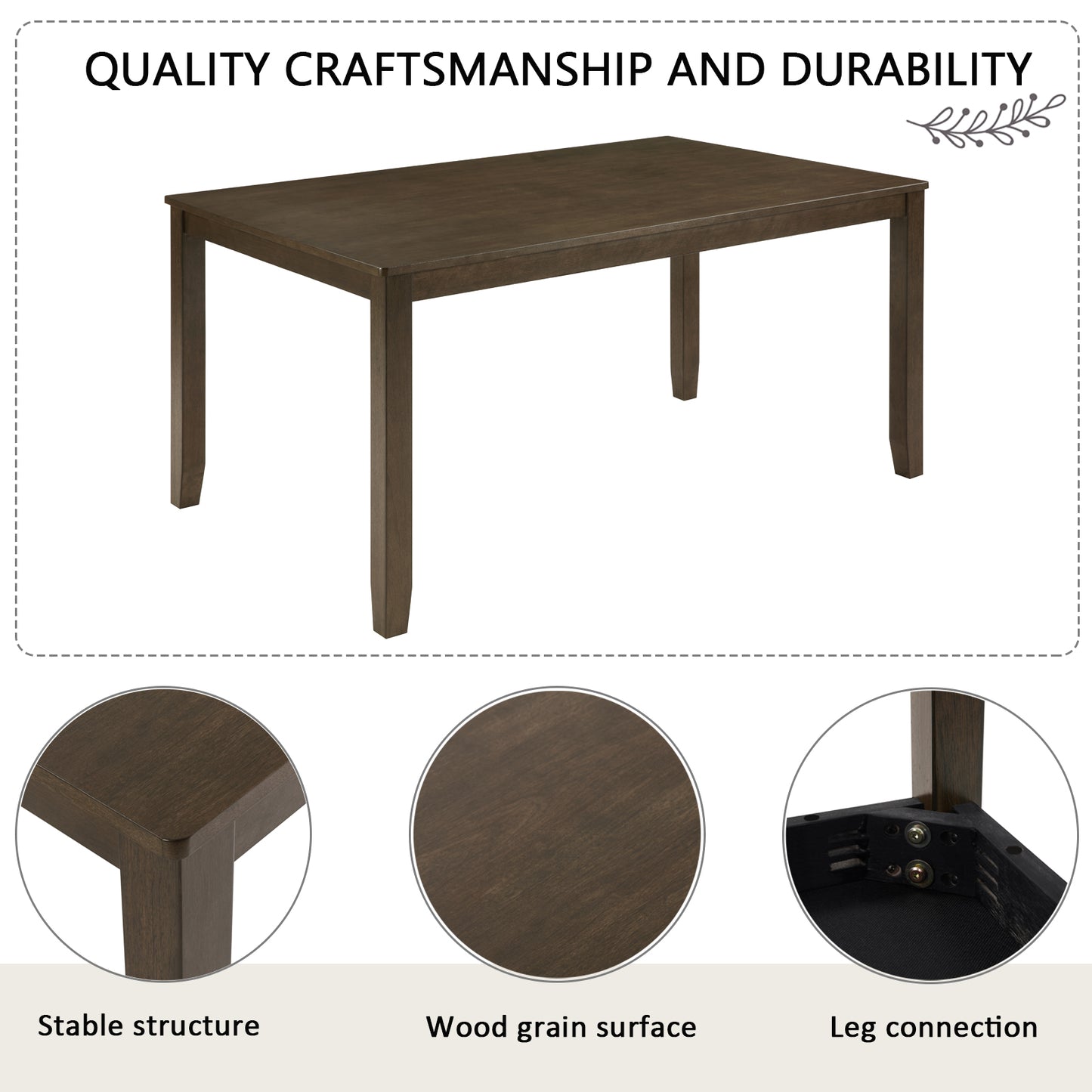 6-Piece Wooden Dining Table Set with Bench and Chairs - Dark Walnut