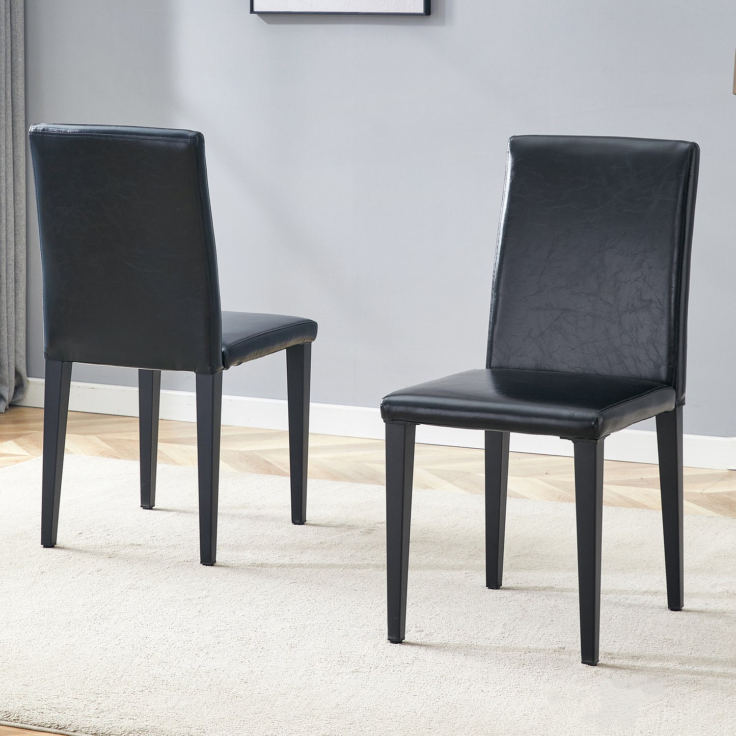 Two Black PU Dining Chairs, Simple And Versatile, Comfortable