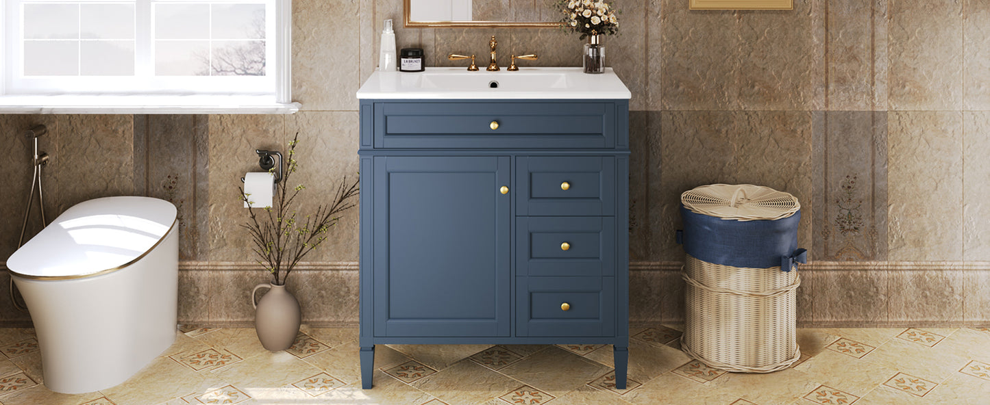 30'' Blue Modern Bathroom Vanity with Sink & Storage Cabinet