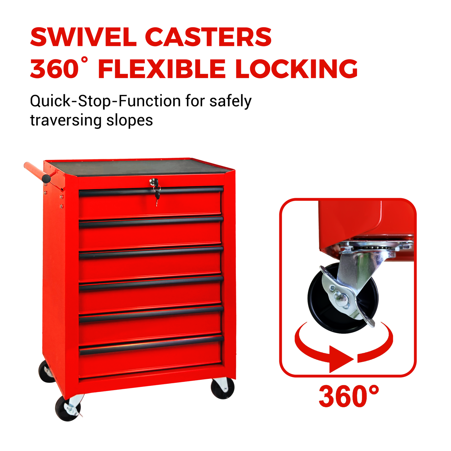 20-Inch Rolling Metal Tool Chest with 6 Drawers - Red
