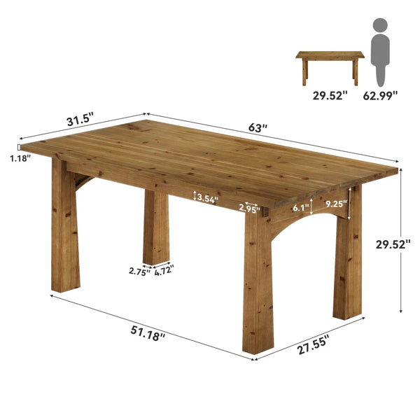 Solid Wood Dining Table - Seats 4-6, Rustic Charm
