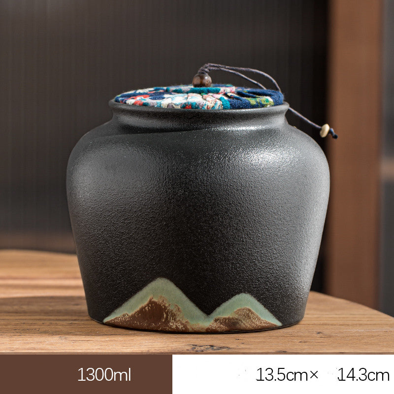 Large Sealed Ceramic Tea Storage Jar - Home Kitchen Tea Caddy