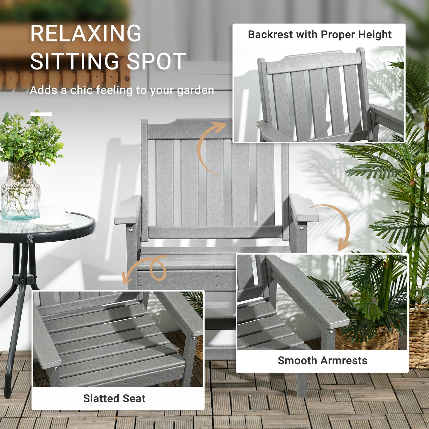 Gray HDPE Patio Dining Chair - Heavy Duty Outdoor Seating