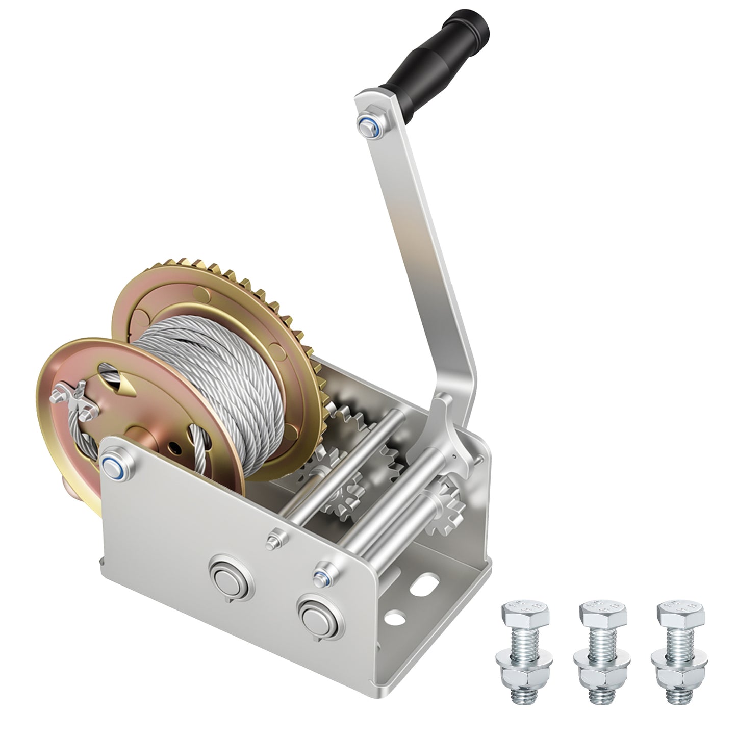 Heavy Duty Boat Winch 3500 Lbs with Steel Wire & Two-Way Ratchet - Portable Towing
