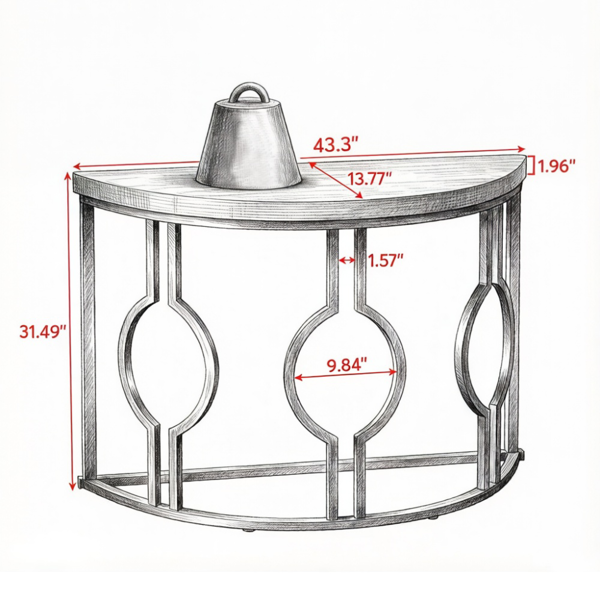 Curved Console Table with Geometric Frame - Retro Design