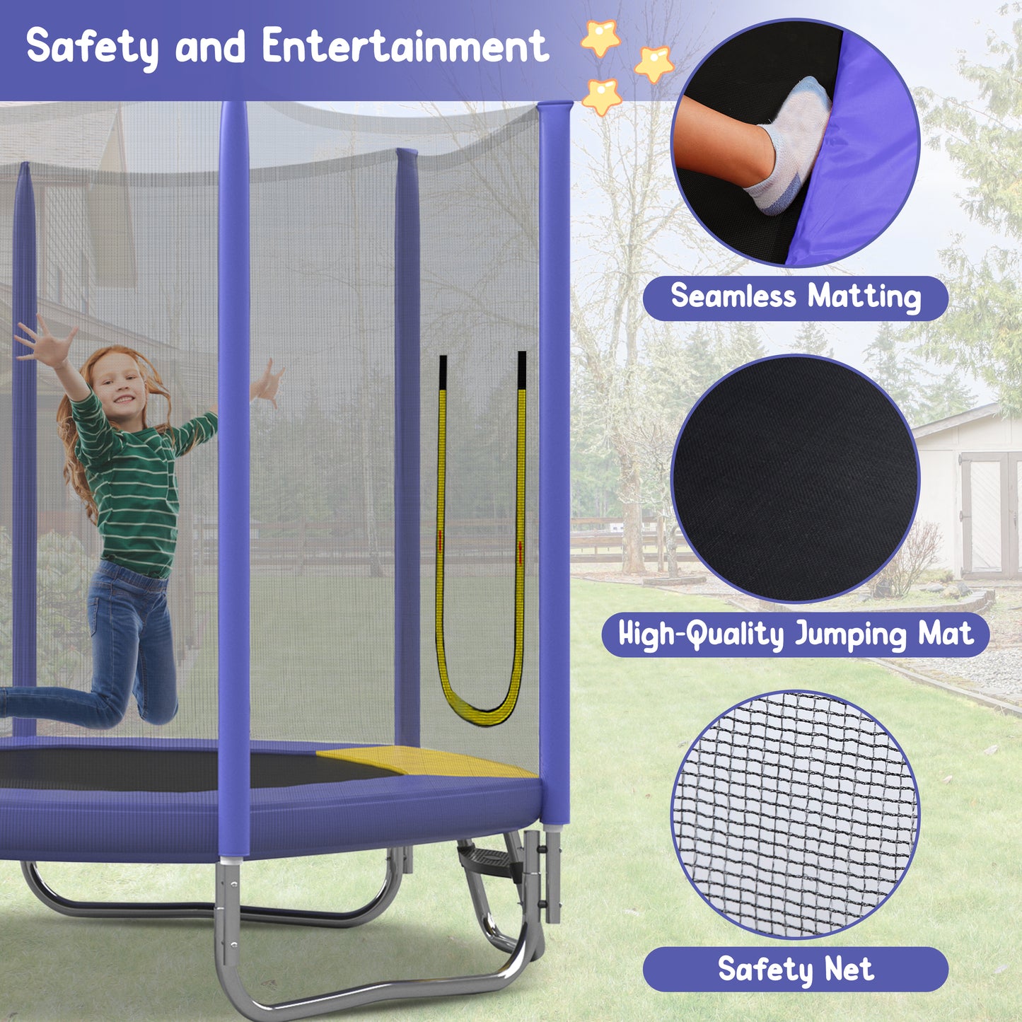 7FT Trampoline For Kids With Safety Enclosure Net, Slide And Ladder,